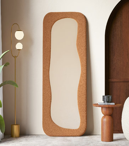 Large organic wavy <b>arch</b> <b>full</b> <b>length</b> floor <b>mirror</b> crafted with a natural brown wooden frame.available At Wholesale Prices. - Product Image 6