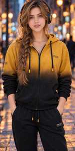 ONETEN APPARELS Women's Navy Blue <b>Cropped</b> Turtleneck Hoodie Wide Leg <b>Joggers</b> Set Full Sleeve Print Streetwear Tracksuit Loose - Product Image 5