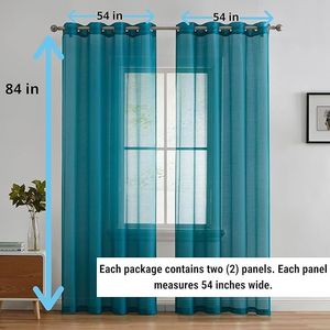 2-Piece Aqua Blue (Teal) Semi-Sheer Voile <b>Window</b> Curtain Grommet <b>Panels</b> 54\" W X 84\" L for Bedroom and Living Room - Product Image 3
