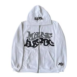 <b>Hoodies</b> Men Custom logo <b>500</b> <b>Gsm</b> Heavyweight Thick Regular Zipper Vintage Acid Wash Distressed Embroidery Patch Anti-Pilling ODM - Product Image 3