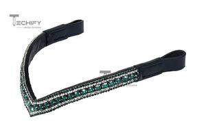 Bride de cheval en cuir de qualité supérieure avec bande frontale en cristal vert en forme de V, logo personnalisé, taille ajustable, emballage en boîte - Product Image 2