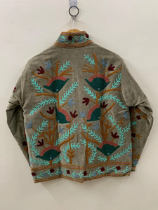 Hippie Velvet Suzani Floral Duster Jacket Manteau réchauffé d'hiver avec cuir de poisson brodé Blouson aviateur coupe-vent - Product Image 2