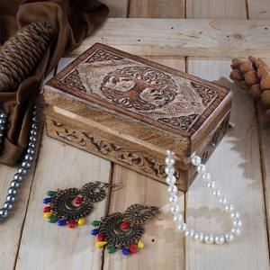 Arbre de vie sculptures Design boîte au trésor en bois boîte en bois de manguier naturel utilisation polyvalente comme boîte à souvenirs et urnes de stockage de bijoux - Product Image 3