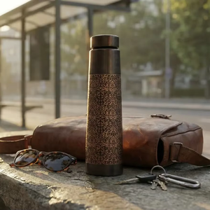 Bouteille d'eau en cuivre noir antique, créations anciennes, cuivre pur, ayurvédique, gravée, martelée, écologique, design classique - Product Image 1