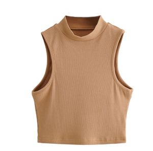 Chaleco Retro sin Mangas con Cuello Medio Alto para Mujer, Ajustado, Corto, de Cintura Alta, Ombligo Expuesto, Elástico Interior, Casual, de Verano - Product Image 4
