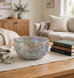 Bol à bougie décoratif en verre imprimé bicolore fait main, irrégulier, moucheté, résistant à la chaleur, transparent, centre de table, maison, Noël - Product Image 1
