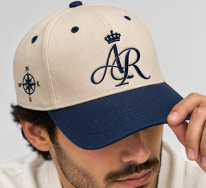 Custom Two Tone Wedding <b>Caps</b> Five Panel Cotton Canvas Embroidered Monogram Crown Design <b>Navy</b> Visor Premium Wedding Party Hats - Product Image 5