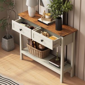 Farmhouse Style <b>Console</b> <b>Table</b> with 2 Drawers for Entryway Rustic Side <b>Table</b> with Bottom <b>Storage</b> Shelf <b>Console</b> <b>Tables</b> Product - Product Image 5