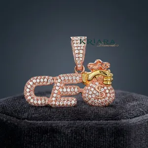 Colgante de Oro Rosa con Diamante Cultivado en Laboratorio y Circonita Cúbica en Forma de Bolsa de Dinero con Letra, Amuleto Hip Hop, Joyería Unisex - Product Image 1