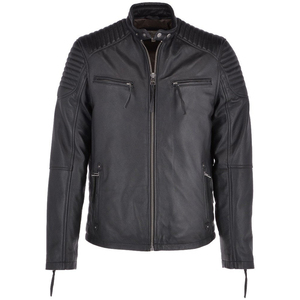 Icon by Gilani <b>Men</b>’s Black <b>Biker</b> Leather <b>Jacket</b> - Moto Cafe Racer <b>Jacket</b> Black - Product Image 1