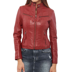 Veste en cuir verte pour femme, design personnalisé de qualité supérieure / Nouvelle arrivée, veste en cuir style motard pour femme en vente - Product Image 1
