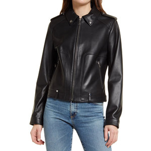 Soft Black <b>Leather</b> Summer Cropped <b>Jacket</b> with <b>Long</b> Sleeves Zipper Closer High Quality Women's <b>Leather</b> <b>Jackets</b> - Product Image 5