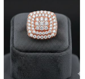 <b>Mens</b> Square Rose Gold Iced Out <b>Ring</b> Hip Hop Diamond Style 925 <b>Silver</b> 10K 14K Gold Finish Streetwear Statement <b>Ring</b> - Product Image 2