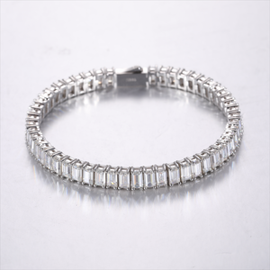 Luxury 925 <b>Silver</b> Emerald Cut Diamond Tennis <b>Bracelet</b> Channel Setting Rhodium Plated Women's Wedding Jewelry - Product Image 3