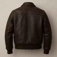 Veste en cuir véritable pour homme, col rabattu, fermeture éclair sur le devant, logo personnalisé, style automne, couleur marron