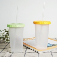 Gobelet isotherme réutilisable en plastique fantaisie 500 ml avec logo personnalisé, couvercle plat, tasse à glace en PP et paille, tasse à café
