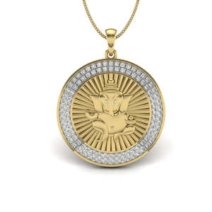 Yellow Gold Diamond Ganesha Pendant With Round Brilliant Cut Stones Religious Style Unisex Jewelry - Product Image 1