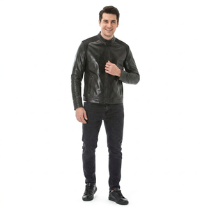 New Arrival Stand Collar Blank Color <b>Men</b> <b>Leather</b> <b>Jacket</b> High Quality Zipper Closure <b>Men's</b> <b>Leather</b> <b>jacket</b> for <b>men</b> - Product Image 6