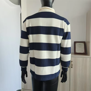 เสื้อโปโลถักแขนยาวผู้ชาย ลายทางสไตล์รักบี้ ผ้าฝ้าย 80% โพลีเอสเตอร์ 20% มีสินค้าในสต็อก เสื้อโปโลลำลองติดกระดุม - Product Image 4