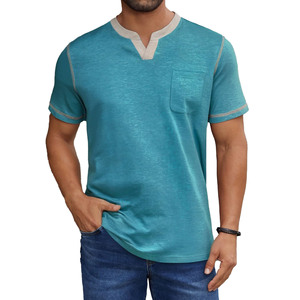 Camisetas de hombre de alta calidad en color sólido con bolsillo frontal, personalizadas, de cuello oversize, tejidas, impresas y transpirables. - Product Image 1
