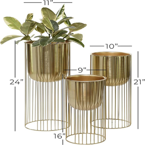 Juego de 3 macetas metálicas para interiores y exteriores, color oro satinado, decoración moderna con estilo de maceta dorada, juego de 3 macetas metálicas para plantas de interior. - Product Image 4