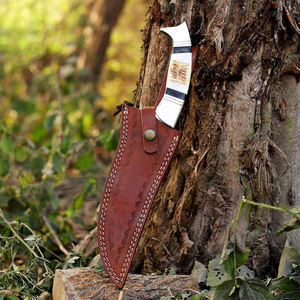 Cuchillo de caza de acero inoxidable forjado a mano con mango de hueso de camello y espiga completa - Product Image 5