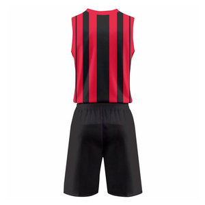 <b>Men</b> Red <b>Black</b> Striped Sleeveless Soccer Jersey Set Quick Dry Polyester Athletic Wear All Seasons Adult Size - Product Image 3
