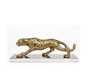 Pièce décorative en métal en forme de léopard avec base en métal |   Sculpture d'animal décorative pour la maison, le bureau et la décoration intérieure de luxe - Product Image 1