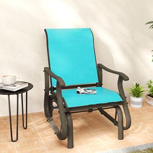 Comoda Sedia a Dondolo da Giardino con Seduta in Rete Blu e Telaio in Acciaio per Cortile, Giardino e Veranda - Product Image 2