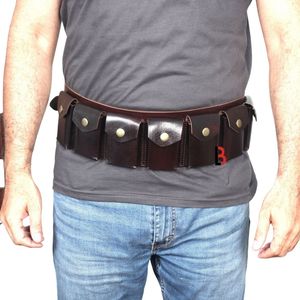 Vintage Cowhide Leather Ammo Belt Set with Vertical Pockets Durable Design for Tactical Use - Product Image 2