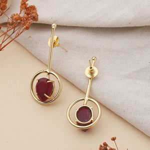 Royal <b>Garnet</b> Stud <b>Earrings</b> for Women Gold Plated Ethnic Party Elegant Statement - Product Image 2