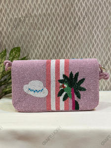 Bolso de Hombro Tipo Clutch con Cuentas Rosas, Estilo Tropical, Fabricante OEM, Hecho a Mano, con Diseño de Palmera, para Resort, Venta al por Mayor, Exportación, Marca Privada, a Granel - Product Image 6