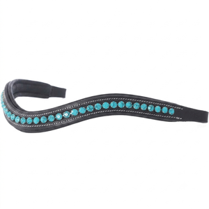 Diadema de cuero acolchada para caballo, con cristales de turquesa y diamantes incrustados, duradera, cosida en blanco, con canal vacío, en talla full cob. - Product Image 1