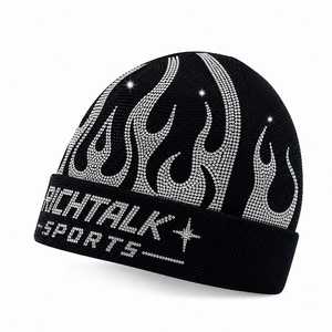 Top trending Beanie Rhinestone Flame Design Unisex Adult Street Style <b>Winter</b> <b>Hat</b> 56-58CM high quality for <b>men</b> - Product Image 3