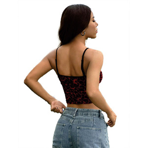 Custom Red Leopard Print Spaghetti Strap Crop <b>Top</b> for Fashion Retailers Summer tank <b>top</b> Wholesale Women's Shirts Shirts Supplier - Product Image 5