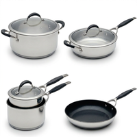Ensemble de casseroles et poêles en acier inoxydable durable pour cuisine, avec couvercles en verre, compatibles gaz et induction, pour la cuisson à domicile, design écologique
