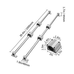 Kit di movimento lineare SFC16 da 1000 mm per CNC, include 2 guide da 39,4 pollici, 4 blocchi di carrello SC16, 4 staffe di supporto - Product Image 1