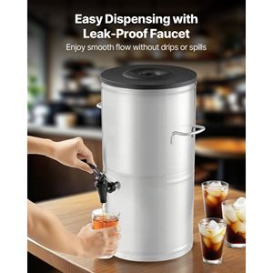 Dispenser in Acciaio Inox da 15L/4 Galloni, Erogatore di Bevande in Metallo 304 con Rubinetto e Maniglia per Bevande Calde e Fredde, Design Elegante - Product Image 1