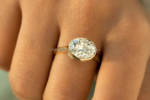 Bague de fiançailles/mariage vintage en or 14 carats pour femmes coupe ovale diamant cultivé en laboratoire IGI certifié bijoux de réglage de broches pour - Product Image 2