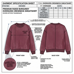 Sudadera de cuello redondo para hombre, color rojo vino lavado, con bordado de arco beige vintage, de forro polar grueso, estilo oversize, venta al por mayor - Product Image 6