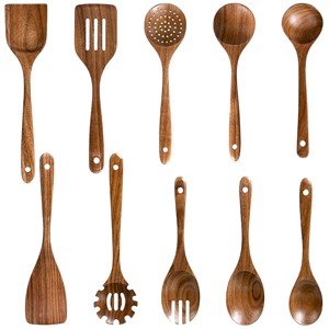 <b>Wooden</b> Kitchen <b>Utensil</b> Sets 6 Pcs <b>Cooking</b> Spatula Soup Ladle Pasta Claw Slotted Spoon Nonstick Cookware Tools - Product Image 5