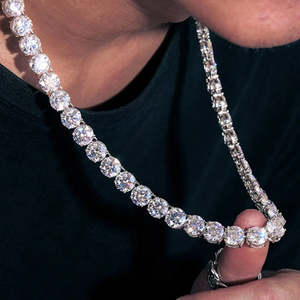 RB Gems <b>Iced</b> <b>Out</b> Round Cut Moissanite Hip Hop Tennis <b>Chain</b> Necklace Rhodium Plated Unisex 925 Sterling Silver - Product Image 5
