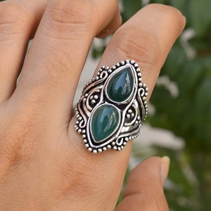 Bague en onyx vert taille poire, faite à la main, bijoux en argent sterling 925 - Product Image 4