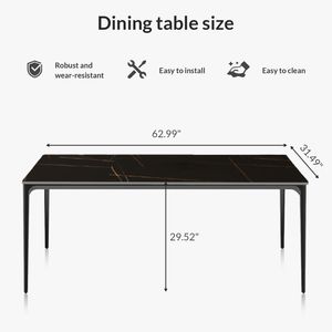 Tavolo da Pranzo da 63 Pollici con Piano in Pietra Sinterizzata/Marmo/Porcellana e Gambe in Lega di Alluminio per Cucina/Soggiorno, 6 Posti - Product Image 5