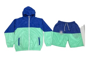 Conjunto cortavientos personalizado de 2 piezas, anorak corto unisex, conjunto de pantalones cortavientos, traje deportivo nuevo y elegante con bloques de color. - Product Image 1