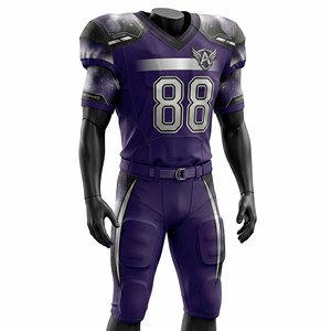 Wholesale Premium Men's American Football Uniform Set Sublimated Galaxy Purple Jersey & <b>Padded</b> Pants Breathable Mesh - Product Image 1