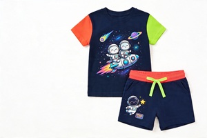 Ensemble de vêtements d'été en coton pour garçons et filles, t-shirt et short, respirant, léger, confortable, taille personnalisée - Product Image 3