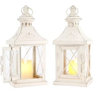 White <b>Square</b> Lantern With Glass Panels And Decorative Cutouts For Home Decoration - Product Image 5
