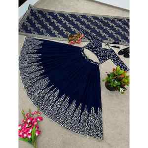 ผ้าจอร์เจียแบบแฟนซีเย็บปักถักร้อยลำดับ lehenga choli กับสีฟ้า dupatta - Product Image 5