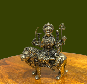Handcrafted Brass Maa Durga <b>Statue</b> on Lion Hindu Goddess Idol Religious Home Temple Decor - Product Image 1